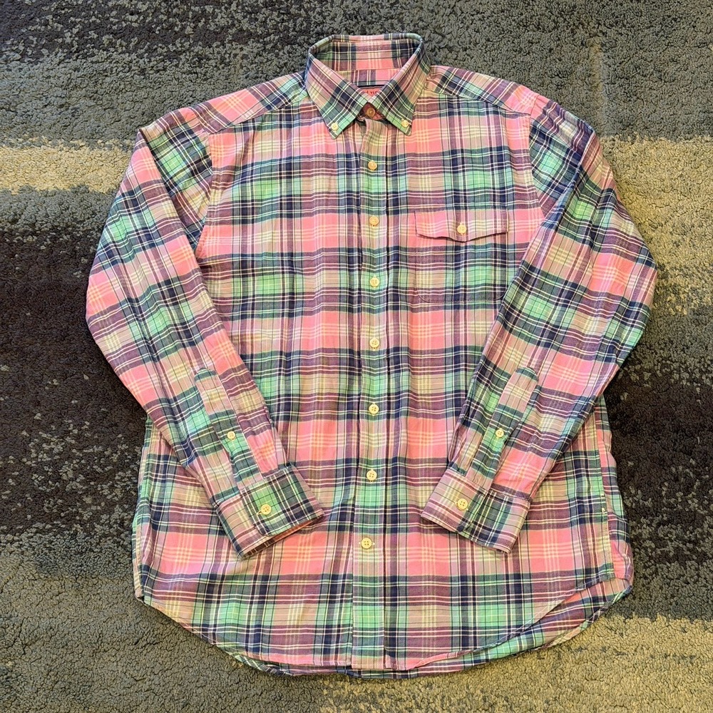 Vineyard Vines Long Sleeve Button Up Crosby Shirt Oxford Pink Plaid Mens M